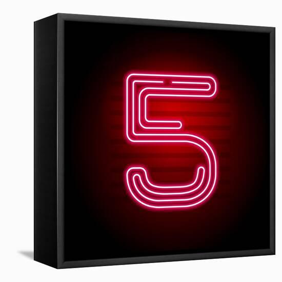 Realistic Red Neon Number. Number with Neon Tube Light on Dark Background. Vector Neon Typeface For-Oleg Vyshnevskyy-Framed Stretched Canvas