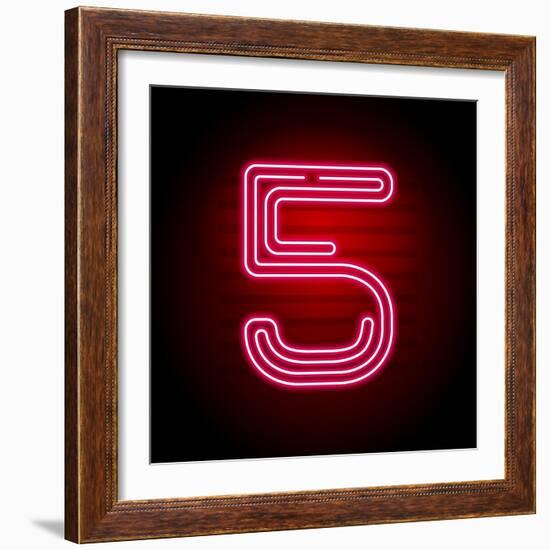 Realistic Red Neon Number. Number with Neon Tube Light on Dark Background. Vector Neon Typeface For-Oleg Vyshnevskyy-Framed Premium Giclee Print