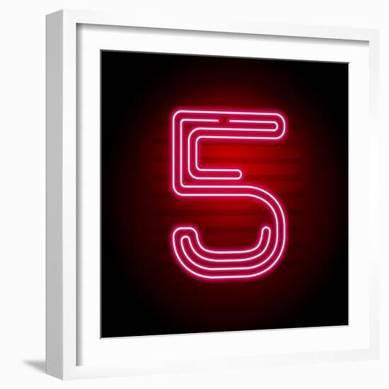 Realistic Red Neon Number. Number with Neon Tube Light on Dark Background. Vector Neon Typeface For-Oleg Vyshnevskyy-Framed Premium Giclee Print