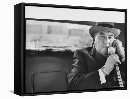 Realtor William J. Zeckendorf, Sitting in the Back Seat of His Limousine Talking on the Telephone-John Loengard-Framed Premier Image Canvas