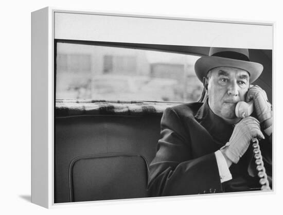 Realtor William J. Zeckendorf, Sitting in the Back Seat of His Limousine Talking on the Telephone-John Loengard-Framed Premier Image Canvas