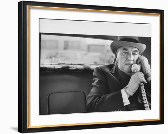 Realtor William J. Zeckendorf, Sitting in the Back Seat of His Limousine Talking on the Telephone-John Loengard-Framed Premium Photographic Print