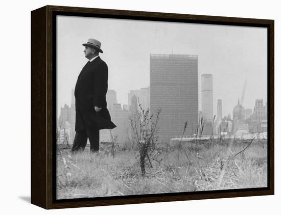 Realtor William J. Zeckendorf, Standing in the Wind Fields Located on the Outskirts of the City-John Loengard-Framed Premier Image Canvas