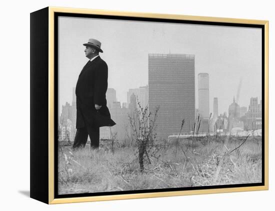 Realtor William J. Zeckendorf, Standing in the Wind Fields Located on the Outskirts of the City-John Loengard-Framed Premier Image Canvas