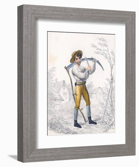 Reaper/Haymaker Sharpening His Scythe with a Whetstone, 19th Century-null-Framed Giclee Print