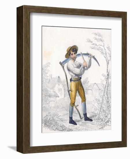 Reaper/Haymaker Sharpening His Scythe with a Whetstone, 19th Century-null-Framed Giclee Print