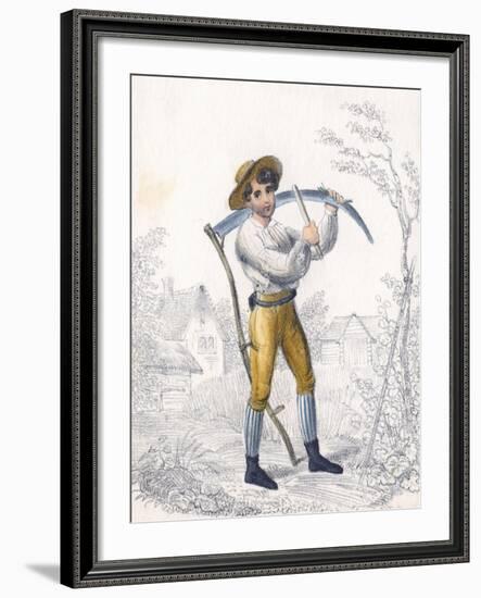 Reaper/Haymaker Sharpening His Scythe with a Whetstone, 19th Century-null-Framed Giclee Print