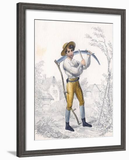 Reaper/Haymaker Sharpening His Scythe with a Whetstone, 19th Century-null-Framed Giclee Print