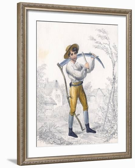 Reaper/Haymaker Sharpening His Scythe with a Whetstone, 19th Century-null-Framed Giclee Print