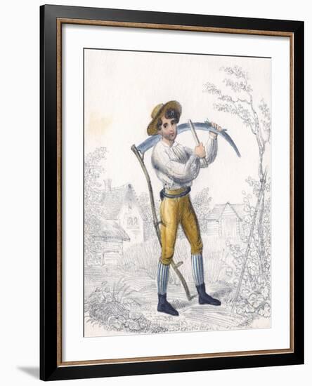 Reaper/Haymaker Sharpening His Scythe with a Whetstone, 19th Century-null-Framed Giclee Print