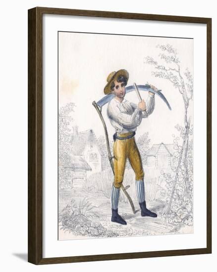 Reaper/Haymaker Sharpening His Scythe with a Whetstone, 19th Century-null-Framed Giclee Print