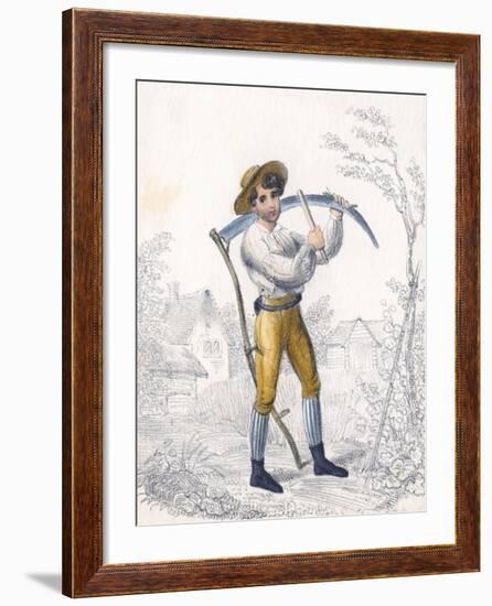 Reaper/Haymaker Sharpening His Scythe with a Whetstone, 19th Century-null-Framed Giclee Print