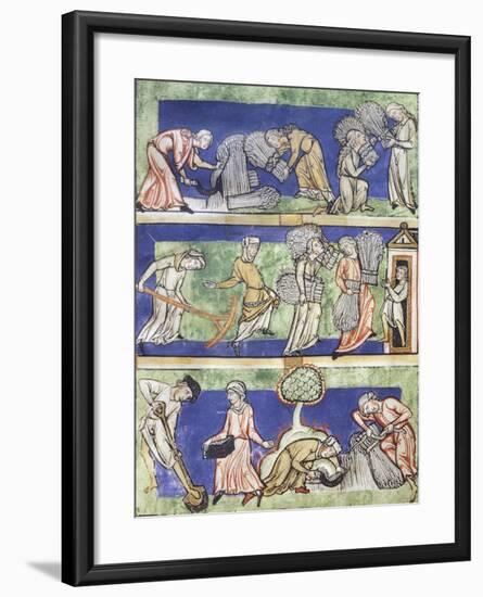 Reaping and Harvesting the Grain, Miniature from the Mirror of the Virgin-null-Framed Giclee Print