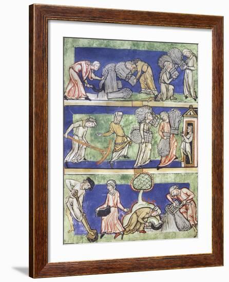 Reaping and Harvesting the Grain, Miniature from the Mirror of the Virgin-null-Framed Giclee Print