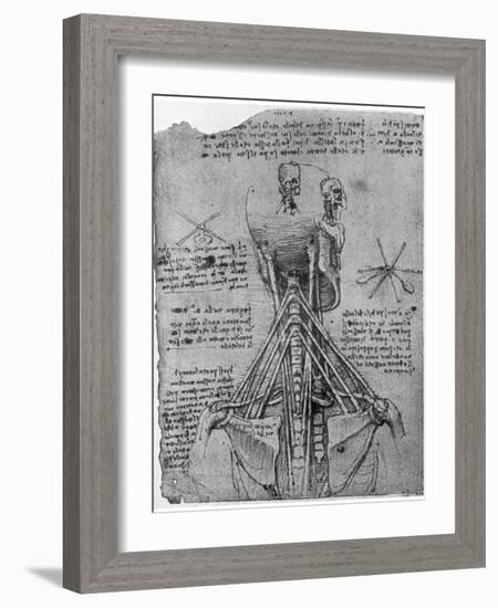 Rear View of a Skeleton Showing the Sinews of the Neck, Late 15th or Early 16th Century-Leonardo da Vinci-Framed Giclee Print