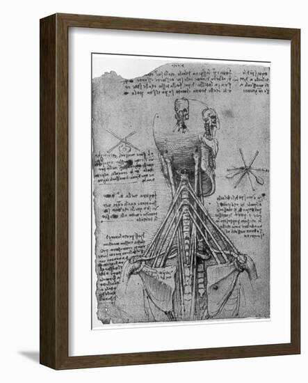 Rear View of a Skeleton Showing the Sinews of the Neck, Late 15th or Early 16th Century-Leonardo da Vinci-Framed Giclee Print