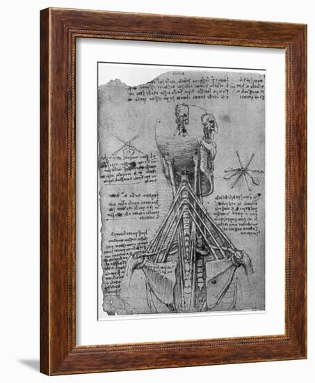 Rear View of a Skeleton Showing the Sinews of the Neck, Late 15th or Early 16th Century-Leonardo da Vinci-Framed Giclee Print