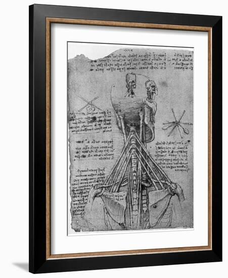 Rear View of a Skeleton Showing the Sinews of the Neck, Late 15th or Early 16th Century-Leonardo da Vinci-Framed Giclee Print