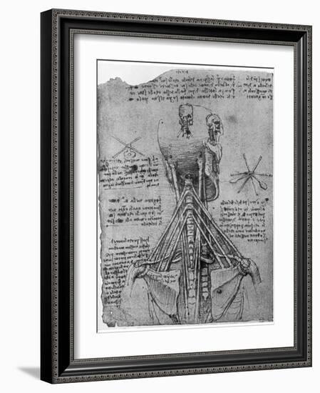 Rear View of a Skeleton Showing the Sinews of the Neck, Late 15th or Early 16th Century-Leonardo da Vinci-Framed Giclee Print