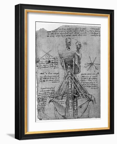 Rear View of a Skeleton Showing the Sinews of the Neck, Late 15th or Early 16th Century-Leonardo da Vinci-Framed Giclee Print