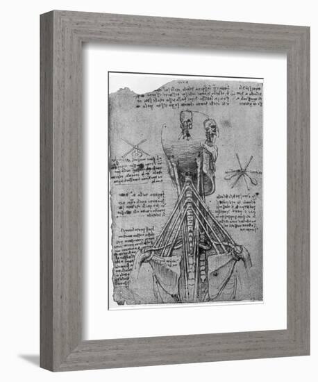 Rear View of a Skeleton Showing the Sinews of the Neck, Late 15th or Early 16th Century-Leonardo da Vinci-Framed Giclee Print