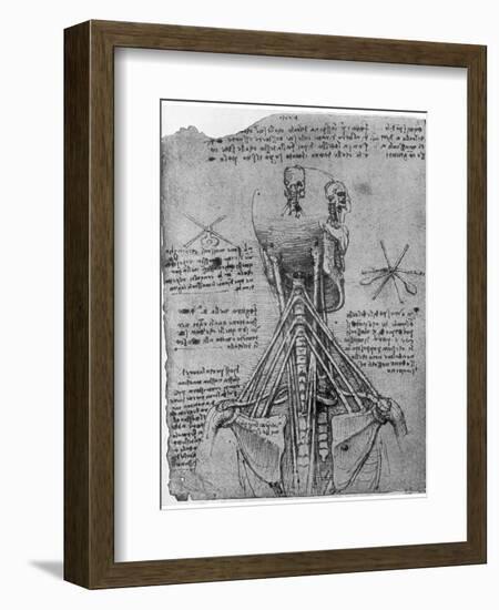 Rear View of a Skeleton Showing the Sinews of the Neck, Late 15th or Early 16th Century-Leonardo da Vinci-Framed Giclee Print