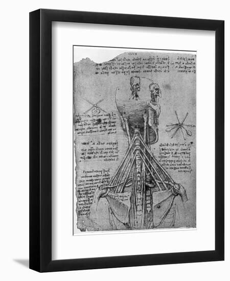 Rear View of a Skeleton Showing the Sinews of the Neck, Late 15th or Early 16th Century-Leonardo da Vinci-Framed Giclee Print