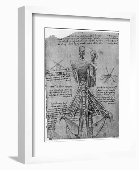 Rear View of a Skeleton Showing the Sinews of the Neck, Late 15th or Early 16th Century-Leonardo da Vinci-Framed Giclee Print