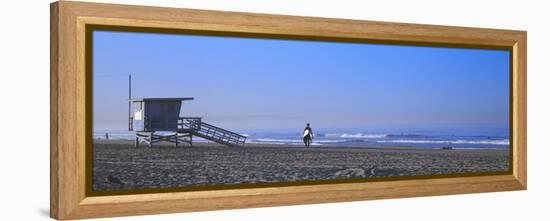 Rear View of a Surfer on the Beach, Santa Monica, Los Angeles County, California, USA-null-Framed Premier Image Canvas