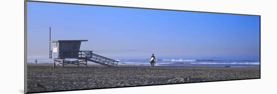 Rear View of a Surfer on the Beach, Santa Monica, Los Angeles County, California, USA-null-Mounted Photographic Print