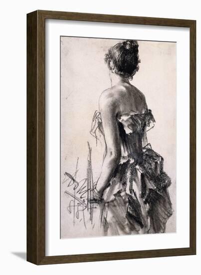 Rear View of a Woman; Ruckenansicht Einer Dame, 1888-Adolph Friedrich Erdmann von Menzel-Framed Premium Giclee Print