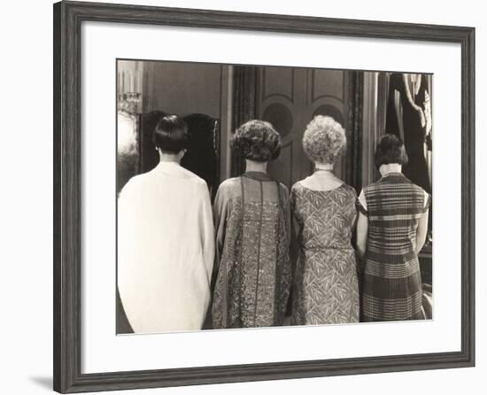 Rear View of Four Women Standing in a Row-null-Framed Photo