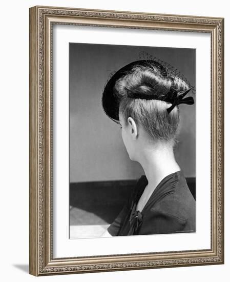 Rear View of Model in Hat W Veil and Bow at Back over Upswept Hair-Alfred Eisenstaedt-Framed Photographic Print