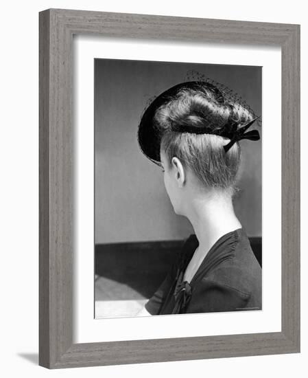 Rear View of Model in Hat W Veil and Bow at Back over Upswept Hair-Alfred Eisenstaedt-Framed Photographic Print