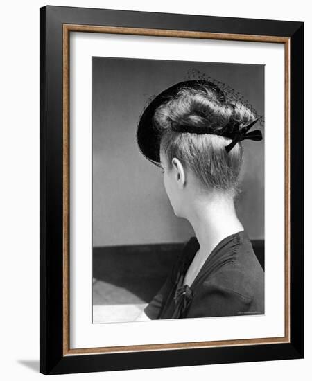 Rear View of Model in Hat W Veil and Bow at Back over Upswept Hair-Alfred Eisenstaedt-Framed Photographic Print