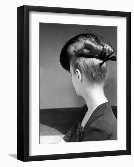 Rear View of Model in Hat W Veil and Bow at Back over Upswept Hair-Alfred Eisenstaedt-Framed Photographic Print