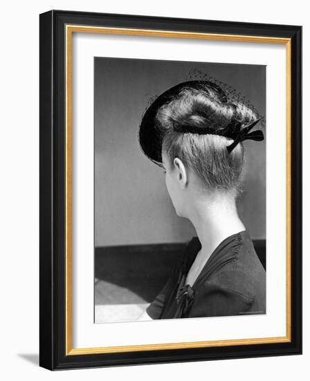 Rear View of Model in Hat W Veil and Bow at Back over Upswept Hair-Alfred Eisenstaedt-Framed Photographic Print