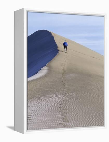 Rear View of Woman Running Up a Sand Dune-null-Framed Premier Image Canvas