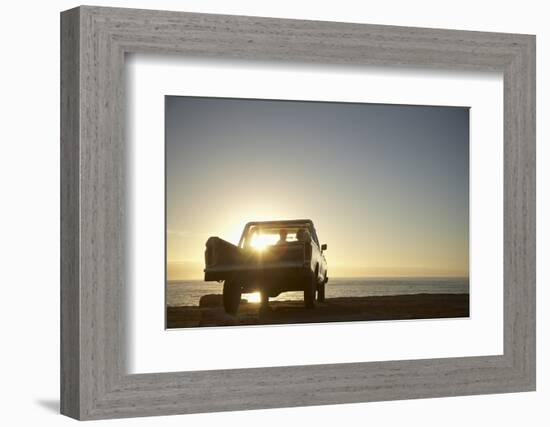 Rear View of Young Couple in Pick-Up Truck Parked in Front of Ocean Enjoying Sunset-Nosnibor137-Framed Photographic Print