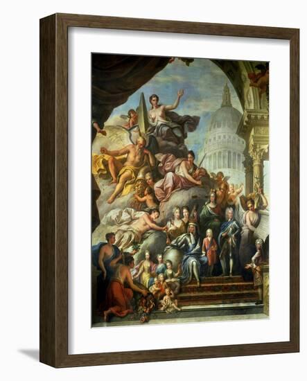 Rear Wall Painting of the Upper Hall Glorifying George I (1660-1727) and the House of Hanover,…-Sir James Thornhill-Framed Giclee Print