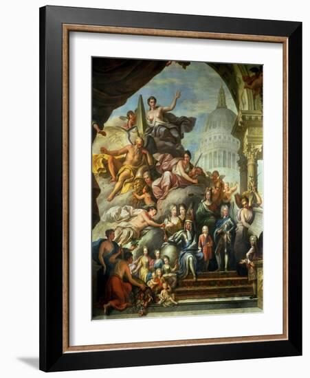 Rear Wall Painting of the Upper Hall Glorifying George I (1660-1727) and the House of Hanover,…-Sir James Thornhill-Framed Giclee Print