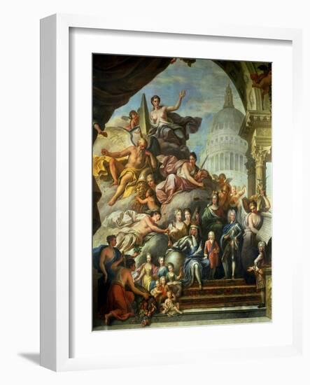 Rear Wall Painting of the Upper Hall Glorifying George I (1660-1727) and the House of Hanover,…-Sir James Thornhill-Framed Giclee Print