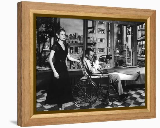 REAR WINDOW, 1954 directed by ALFRED HITCHCOCK Grace Kelly and James Stewart (b/w photo)-null-Framed Stretched Canvas