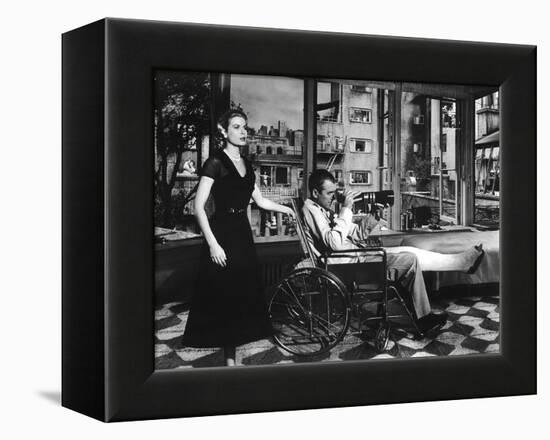 REAR WINDOW, 1954 directed by ALFRED HITCHCOCK Grace Kelly and James Stewart (b/w photo)-null-Framed Stretched Canvas