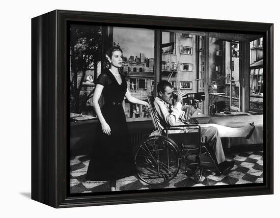 REAR WINDOW, 1954 directed by ALFRED HITCHCOCK Grace Kelly and James Stewart (b/w photo)-null-Framed Stretched Canvas