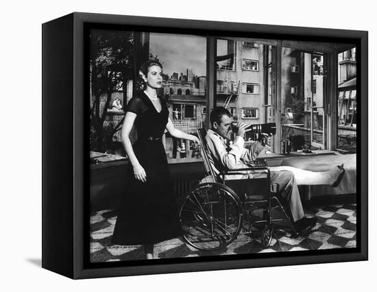 REAR WINDOW, 1954 directed by ALFRED HITCHCOCK Grace Kelly and James Stewart (b/w photo)-null-Framed Stretched Canvas