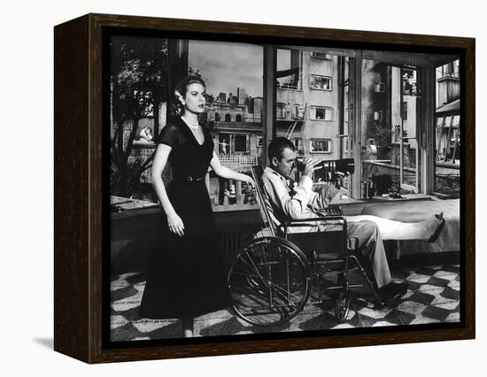 REAR WINDOW, 1954 directed by ALFRED HITCHCOCK Grace Kelly and James Stewart (b/w photo)-null-Framed Stretched Canvas