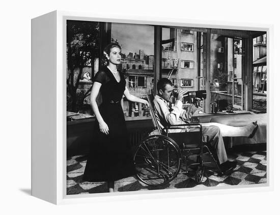 REAR WINDOW, 1954 directed by ALFRED HITCHCOCK Grace Kelly and James Stewart (b/w photo)-null-Framed Stretched Canvas