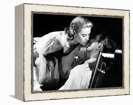 REAR WINDOW, 1954 directed by ALFRED HITCHCOCK Grace Kelly and James Stewart (b/w photo)-null-Framed Stretched Canvas