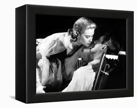 REAR WINDOW, 1954 directed by ALFRED HITCHCOCK Grace Kelly and James Stewart (b/w photo)-null-Framed Stretched Canvas